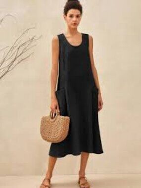Lintico 100% Linen Swing Beach Tank midi  Dress GIANA size large